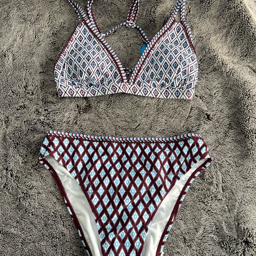 Cupshe Geometric Pattern Bikini - Blue and Brown